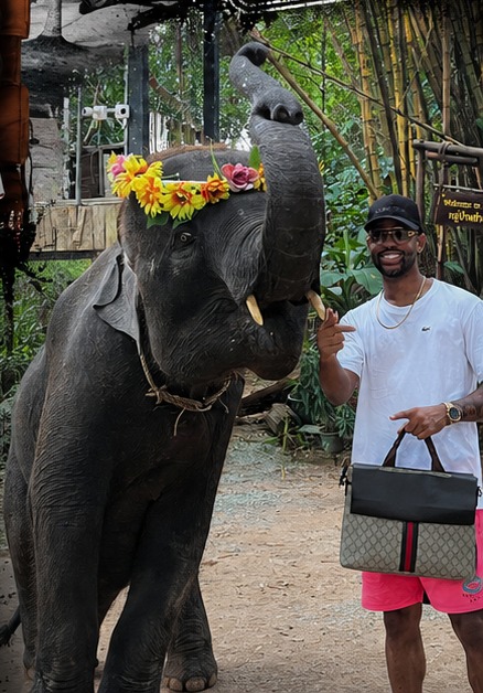 James with an elephant in Pattaya, Thailand